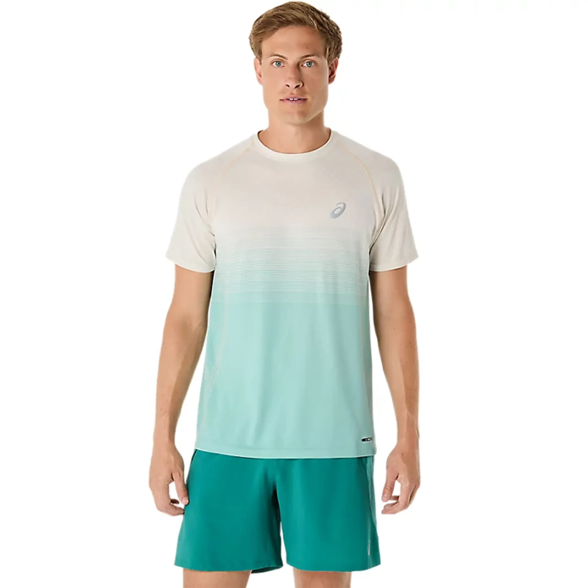 Front View of ASICS Seamless Birch Oasis Green T Shirt 2011C398-201